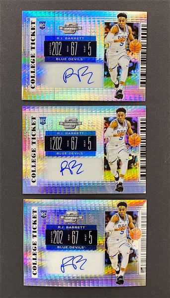 (3) RJ Barrett 2019-20 Contenders Hyper Optic College Ticket Rookie Auto Cards #d to 10 - #2 Draft Pick! New York Knicks!