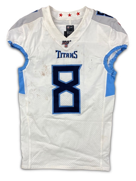 Marcus Mariota 2019 Tennessee Titans Game Used Jersey - 100th NFL Logo, 3 TDs! PHOTO MATCHED! (RGU) 