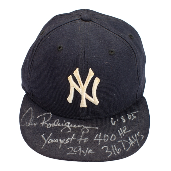 Alex Rodriguez Record "Youngest to #400 HR" 2005 NY Yankees Game Worn & Autographed Batting Glove & Cap (A-Rod LOA)