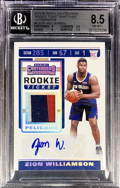 Zion Williamson 2019-20 Contenders Rookie Ticket Patch Auto #d 5/10 - BGS 8.5 - The Rarest non 1/1 Contenders Ticket Variation