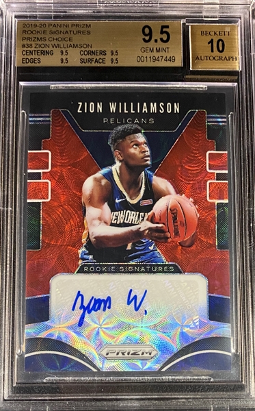 Zion Williamson 2019-20 Prizm Rookie Signatures Red Choice Auto BGS 9.5 - 4 x 9.5 Subgrades!