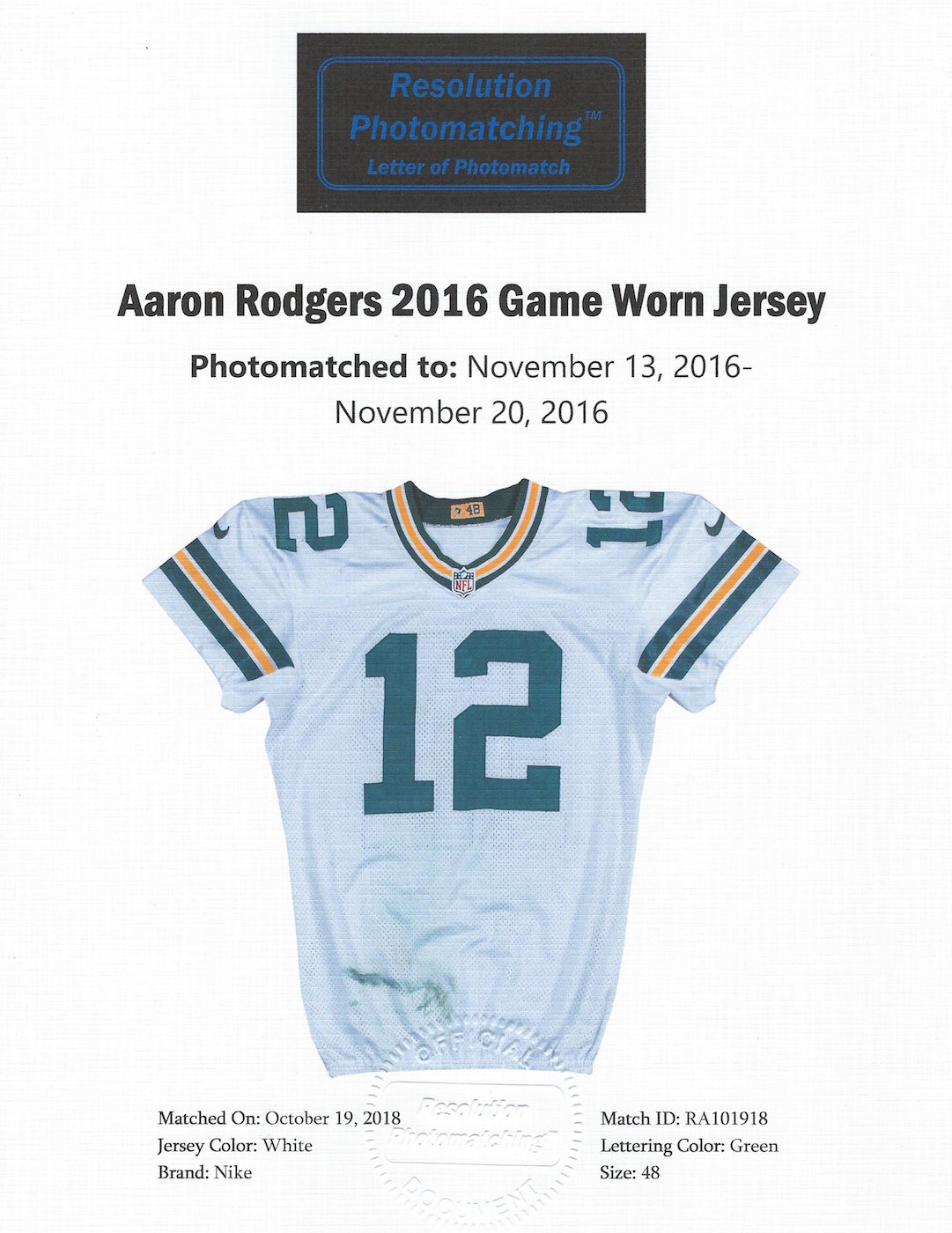 Aaron Rodgers game-worn jersey could break sports memorabilia records