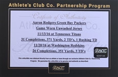 Aaron Rodgers 2016 Green Bay Packers Game Worn Jersey - Photo Matched to 2 Games! 782 Yards and 6 Touchdowns! Monster Stats!