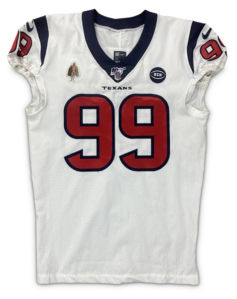 J.J. Watt 9/19/2019 Houston Texan Game Worn MNF Jersey - RGU Photo Matched (Athletes Club Co, RGU) Walter Payton, RCM & 100th Patch