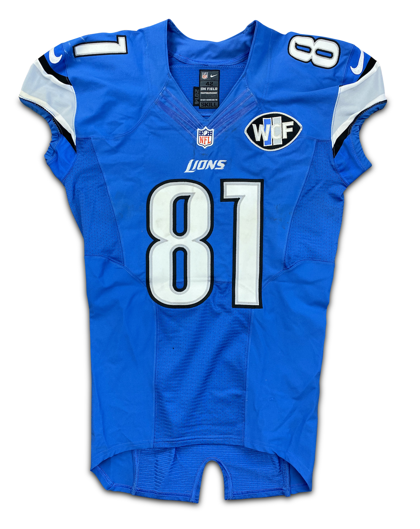 Lot Detail - Calvin Johnson 10/5/14 Detroit Lions Game Worn, Signed & ' Megatron' Inscribed Jersey - Photo Matched (Athletes Club Co, RGU) WCF Patch