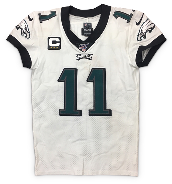 Carson Wentz 9/15/19 Philadelphia Eagles Game Used, Signed & Inscribed Jersey - Photo Matched (Athletes Club Co, RGU) 100th Patch! 2 Touchdowns!