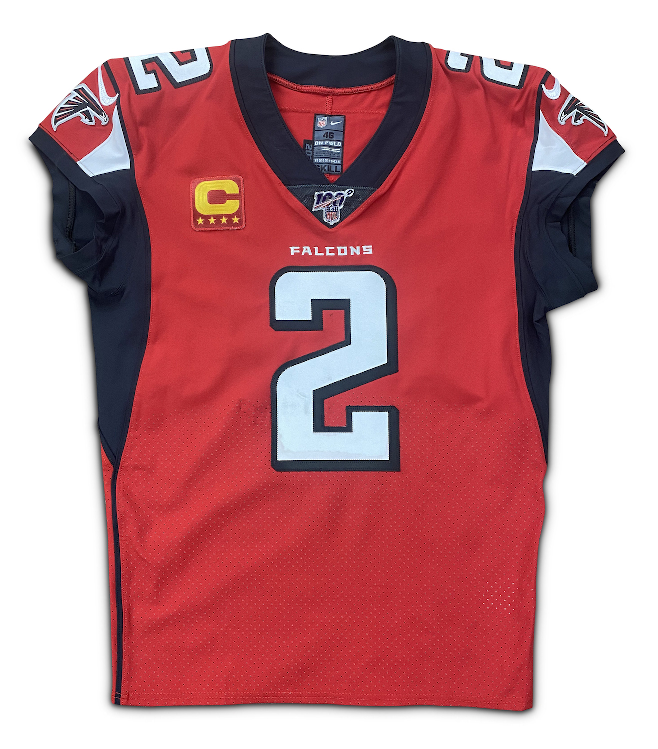 Lot Detail Matt Ryan 12 22 19 Atlanta Falcons Game Worn Road Jersey Photo Matched Athletes Club Co RGU 384 yards Touchdown NFL 100th Patch