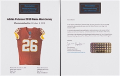 Adrian Peterson 10/8/2018 Washington Redskins Game Used Jersey - Photo Matched (Resolution LOA) Unwashed, Great Wear
