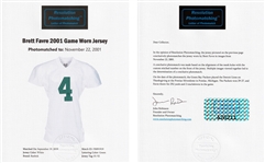 Brett Favre 11/22/01 Green Bay Packers Thanksgiving Day MVP Game Worn Jersey - Photo Matched, 252 Yards 2 TD's! (Resolution, Heritage & Hankel LOA)