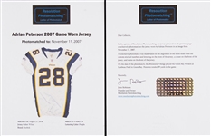 Adrian Peterson 11/11/07 Minnesota Vikings Game Worn Rookie Jersey - Photo Matched (NFL Auctions, Resolution LOA) 2 Team Repairs
