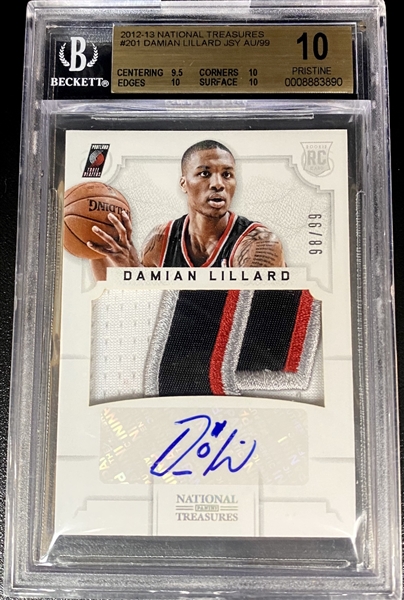 Damian Lillard 2012-13 National Treasures Rookie Patch Auto /99 - BGS 10 Pristine! 4 Color "S" Patch - (Population 7) 10 Auto Grade! HOT!