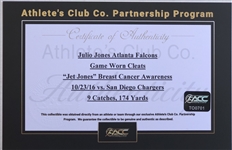 Julio Jones 10/23/16 Atlanta Falcons Game Worn Jet Jones Breast Cancer Awareness Cleats (ACC,Falcons COA)