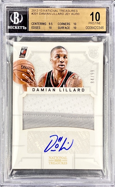 Damian Lillard 2012-13 National Treasures Rookie Patch Auto /99 - BGS 10 Pristine! 2 Color Patch (Population 7) 10 Auto Grade! HOT!