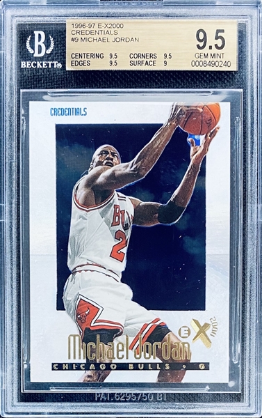 1996-97 E-X2000 Michael Jordan CREDENTIALS (296/499) BGS GEM MINT 9.5 - 1 of 2! w/9.5 Centering! - MJs Iconic First Serial #d Insert