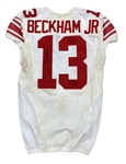 Odell Beckham Jr. 11/1/2015 New York Giants "Superdome Duel" Game Worn, Signed & Inscribed Road Jersey- 3 Touchdowns, Unwashed, Photo Matched (Meigray)