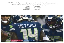 DK Metcalf 11/3/2019 Seattle Seahawks Game Worn ROOKIE Home Jersey - Photo Matched to Best Game of his Rookie Season, NFL Auctions COA