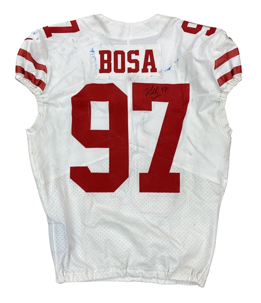 Nick Bosa 1/30/22 San Francisco 49ers Game Worn & Signed NFC Championship Game Jersey - Photo Matched to 2 Games! Unwashed (RGU, Athletes Club Co)