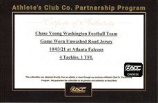 Chase Young 10/3/2021 Washington Redskins Game Worn Road Jersey- Photo Matched, Mental Health Awareness C Patch