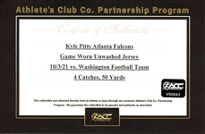 Kyle Pitts 10/2/2021 Atlanta Falcons Game Worn Home Black Alternate Jersey - Unwashed (Athlete's Club Co)