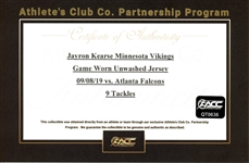 Jayron Kearse 9/8/2019 Minnesota Vikings Signed Game Worn Home Jersey - Photo Matched, Unwashed (Athlete's Club Co.)