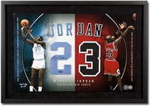 Michael Jordan Autographed UNC/Bulls "Championship Shots" Jersey Numbers Framed Display (UDA Sticker/JSA) 