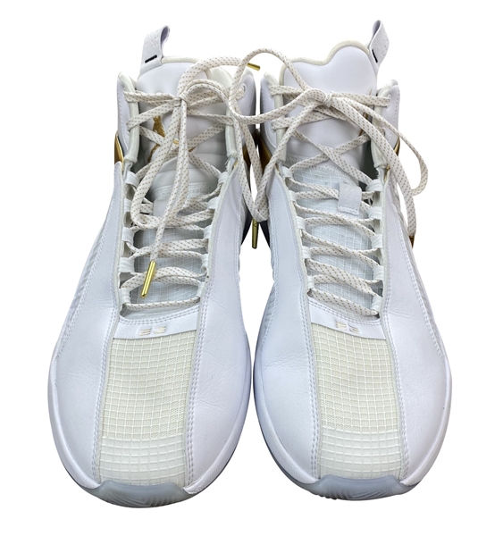 Luka Doncic 2020-21 Game/Practice Worn Player Sample White/Gold "MLK" Jordan Sneakers (Athletes Club Co.)