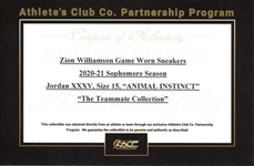 Zion Williamson 2020-21 Game/Practice Worn Jordan XXXV Animal Instinct Sneakers (Athlete's Club Co.)