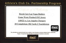 Derek Carr 1/9/2022 Las Vegas Raiders Signed Game Worn Home Jersey - Photo Matched, 2 Touchdowns (RGU & Athlete's Club Co.)