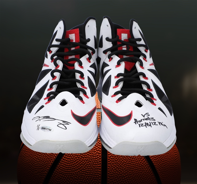 LeBron James 12/8/2012 Miami Heat Game Worn Photo Matched, Signed, Inscribed Nike 10 Sneakers – LE 1/1 – SI Photo Match & Upper Deck COAs (MVP and 2nd Championship Season)