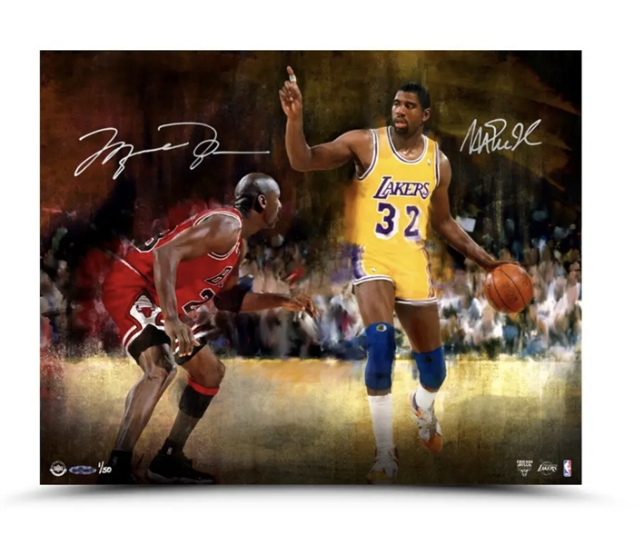 Michael Jordan & Magic Johnson Autographed/Signed Match Up 16 x 20 UDA / Upper Deck