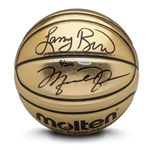 Michael Jordan & Larry Bird Autographed/Signed Molten Gold Trophy Basketball UDA / Upper Deck LE 100