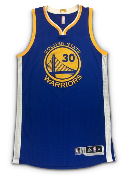 Stephen Curry 2015-16 Game Worn Golden State Warriors Road Jersey - Stained Collar, Loose Threads (Team Provenance/RGU 10)