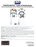Giannis Antetokounmpo 2023-24 Milwaukee Bucks Autographed Game Worn PHOTO MATCHED White Home Jersey - TRIPLE DOUBLE (RGU)