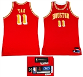Yao Ming 2004-05 Houston Rockets Autographed PHOTO MATCHED Game Worn Hardwood Classic Road Jersey - Matched to 3 Games, Heavy Wear (RGU)