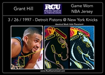 Grant Hill 1996-97 Detroit Pistons Autographed PHOTO MATCHED Game Worn Road PLAYOFF Jersey - Matched to 3 Games, Heavy Wear (RGU)