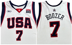 Carlos Boozer 2004 Team USA Olympic Photo Matched Game Worn Home Jersey - Excellent Wear, Boozer Direct Provenance (RGU Match LOA)