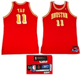 Yao Ming 2004-05 Houston Rockets Autographed PHOTO MATCHED Game Worn Hardwood Classic Road Jersey - Matched to 3 Games, Heavy Wear (RGU Match LOA)