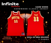 Yao Ming 2004-05 Houston Rockets Autographed PHOTO MATCHED Game Worn Hardwood Classic Road Jersey - Matched to 3 Games, Heavy Wear (RGU Match LOA)