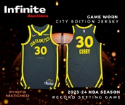 Stephen Curry 2023-24 Golden State Warriors Game Worn PHOTO MATCHED Jersey - Record 13 Straight Games with 4+ 3-Pointers, Game High 32 Points (Meigray LOA)