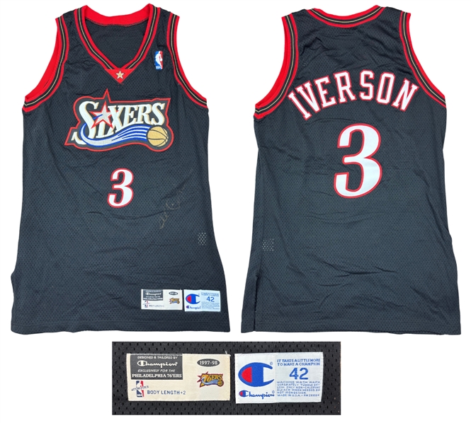 Allen Iverson 1997-98 Philadelphia 76ers Game Worn/Issued & Signed Road Jersey
