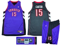 Vince Carter 2000-01 Toronto Raptors Game Worn Road Jersey & Shorts - Visible Wear Throughout