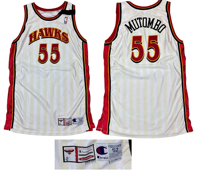 Dikembe Mutombo 2000-01 Atlanta Hawks Game Worn Home Jersey - Tremendous Wear