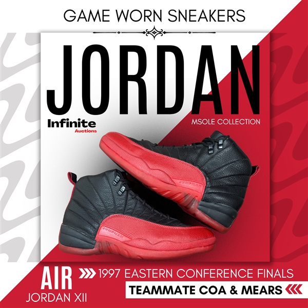 Michael Jordan 1997 Eastern Conference Finals Game Worn Air Jordan XII Sneakers – Attributed to Games 3/4/5 (MEARS Authenticated, Teammate LOA, Cancer Society Provenance)