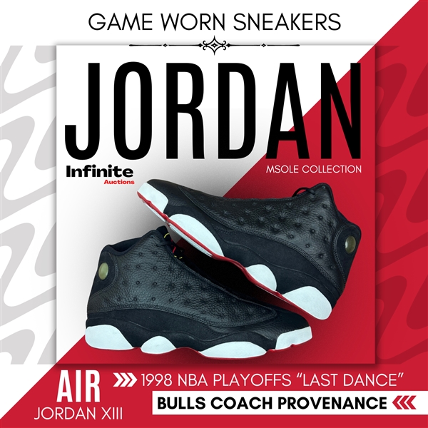 Michael Jordan 1998 NBA Playoffs Chicago Bulls Game Worn Air Jordan XIII Sneakers - Bulls Assistant Coach Family Provenance