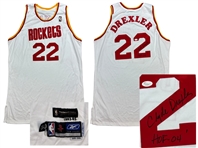 Clyde Drexler 2005-06 Houston Rockers Signed Professional Model Hardwood Classic Home Jersey - JSA Sticker