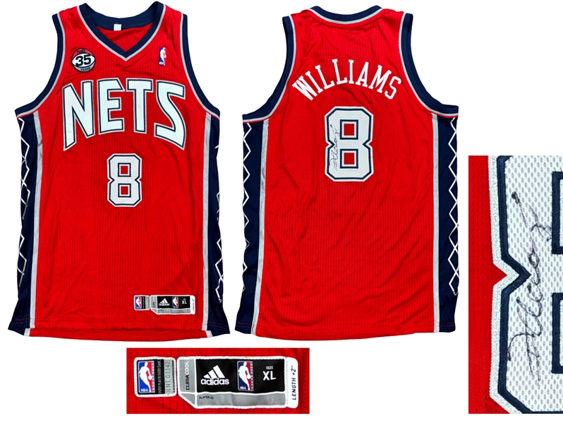 Deron Williams 2011-12 New Jersey Nets Game Worn & Signed Red Alternate Jersey - 35th Anniversary Patch