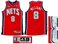 Deron Williams 2011-12 New Jersey Nets Game Worn & Signed Red Alternate Jersey - 35th Anniversary Patch