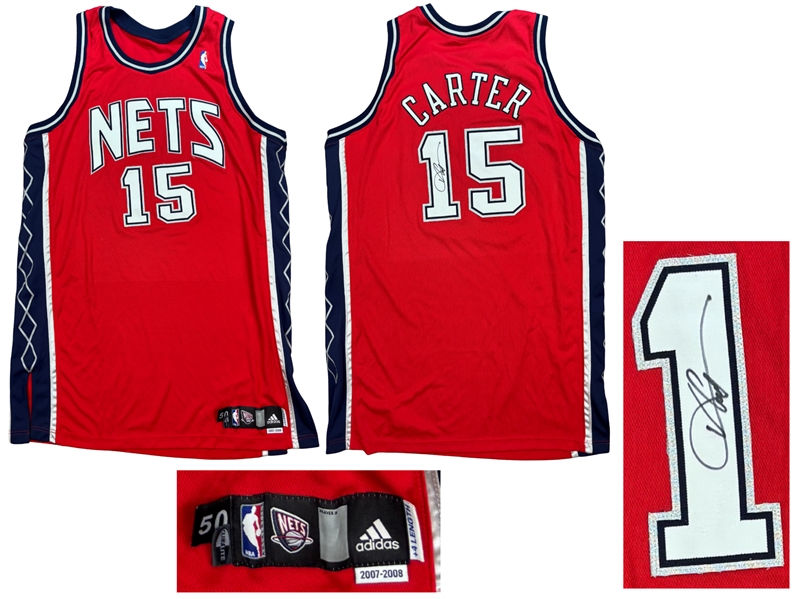 Vince Carter 2007-08 New Jersey Nets Game Worn/Issued & Signed Alternate Jersey