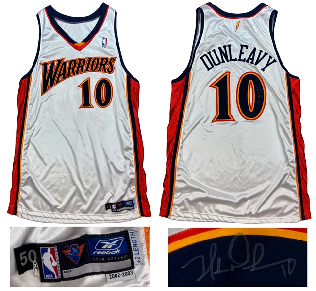 Mike Dunleavy 2002-03 Golden State Warriors Team Issued/Worn Signed Home Jersey - Visible Name Change