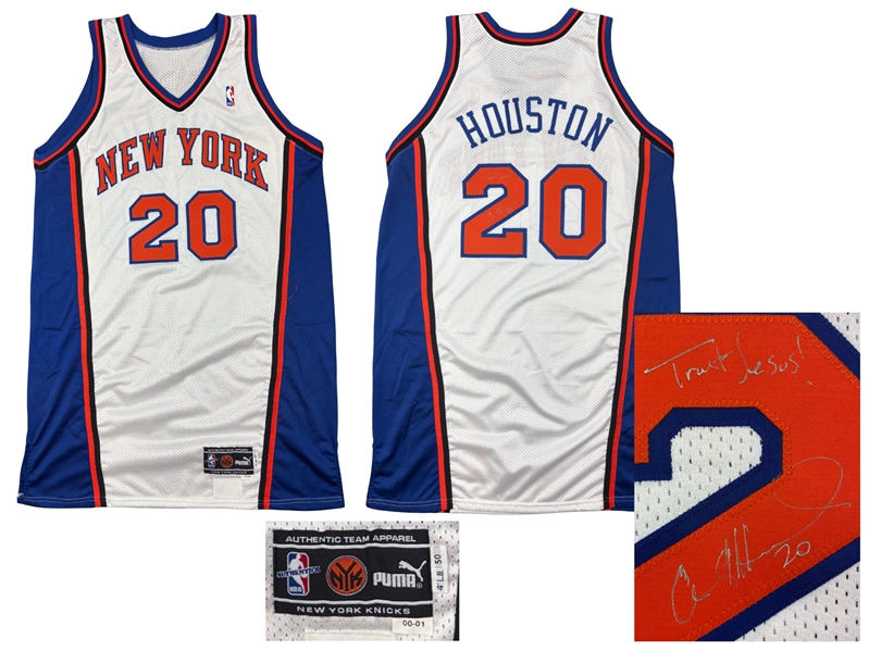 Allan Houston 2000-01 New York Knicks Team Issued & Signed Home Jersey